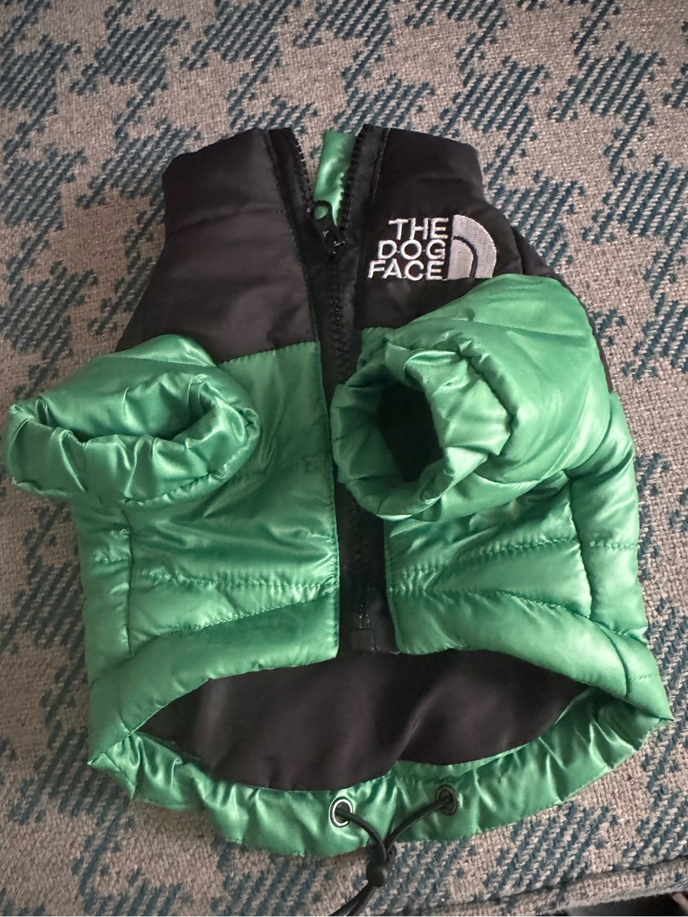 Green Quilted Puffer Dog Jacket with Drawcord